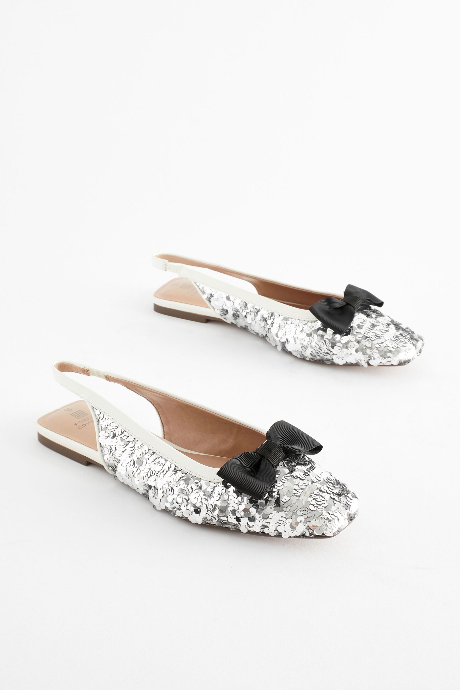 Silver Forever Comfort® Sequin Bow Slingback Shoes - Image 1 of 10