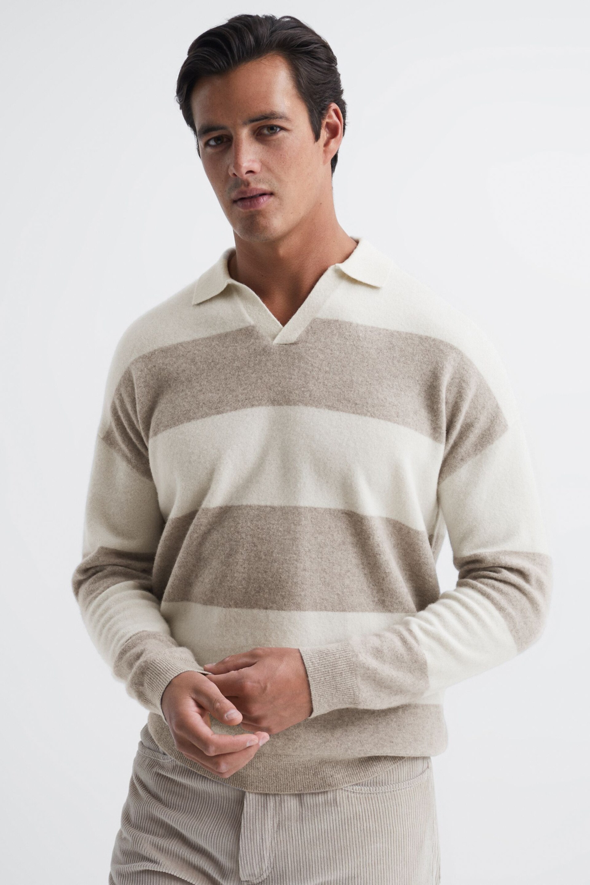 Reiss Heather / Ecru Port Striped Wool Rugby Shirt - Image 1 of 6