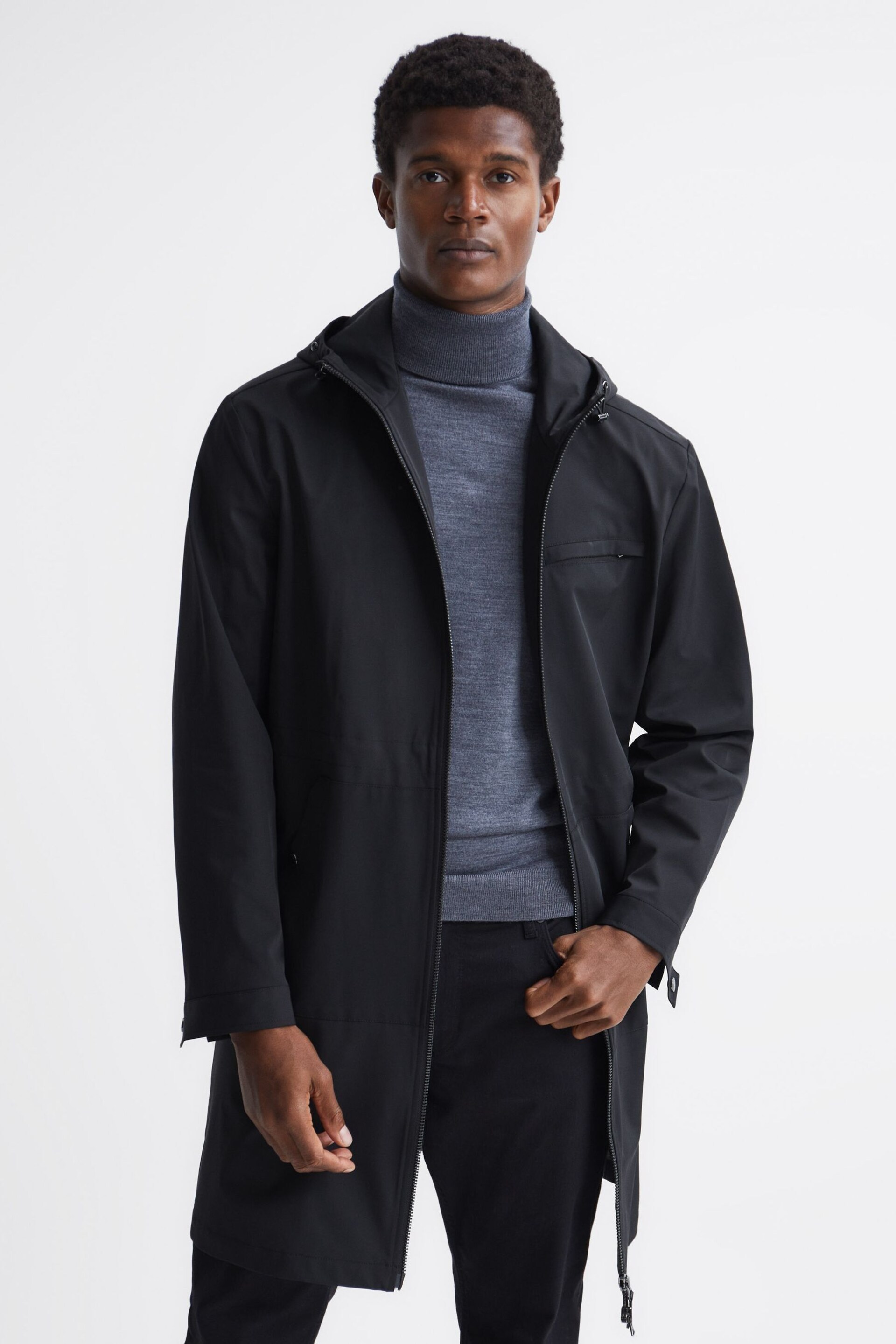 Reiss Black Sidahn Hooded Parker - Image 1 of 6