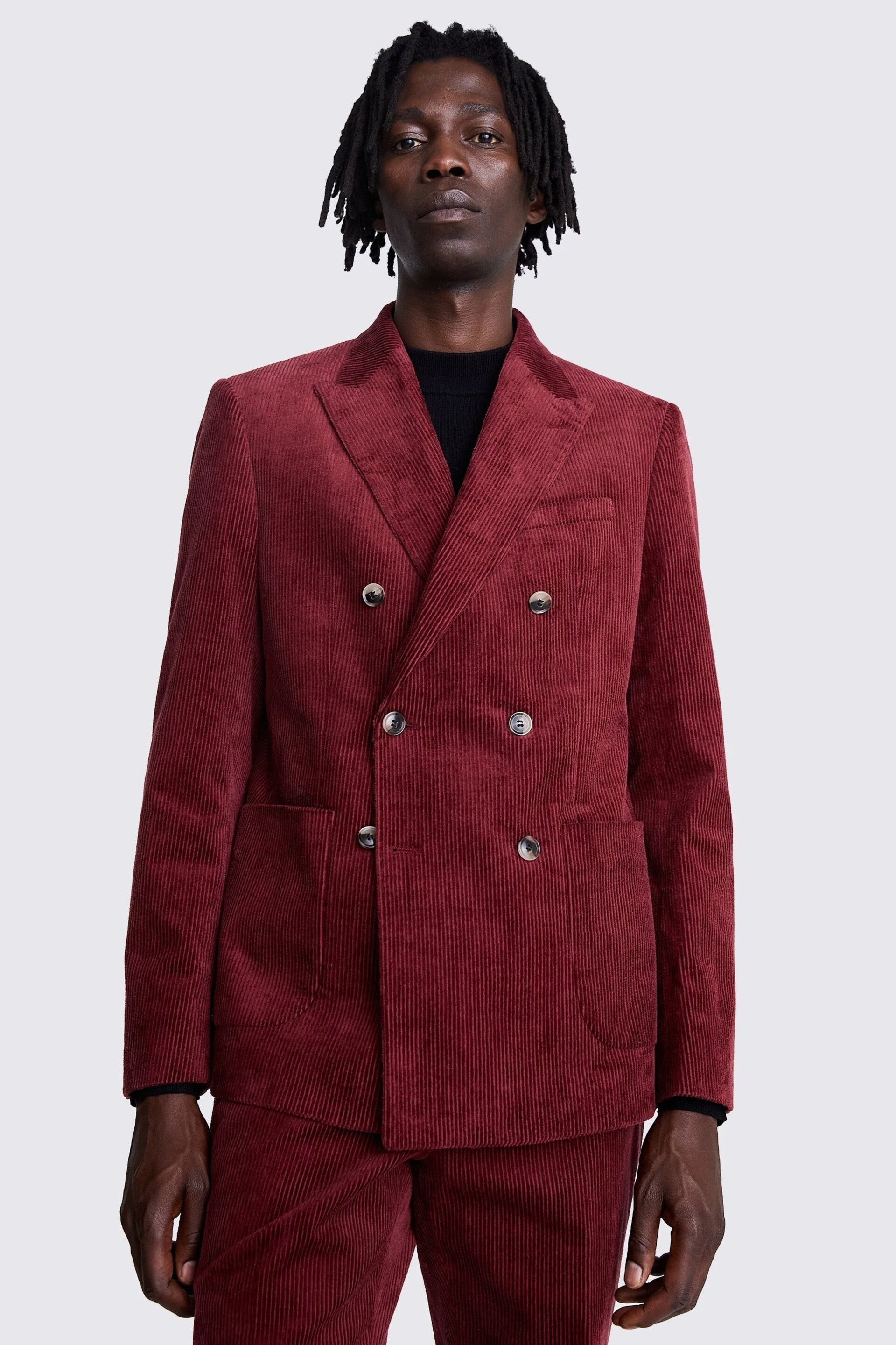 Slim Fit Double Breasted Red Corduroy Jacket - Image 1 of 4