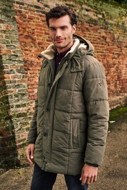 Khaki Green Square Quilted Parka Coat - Image 1 of 12