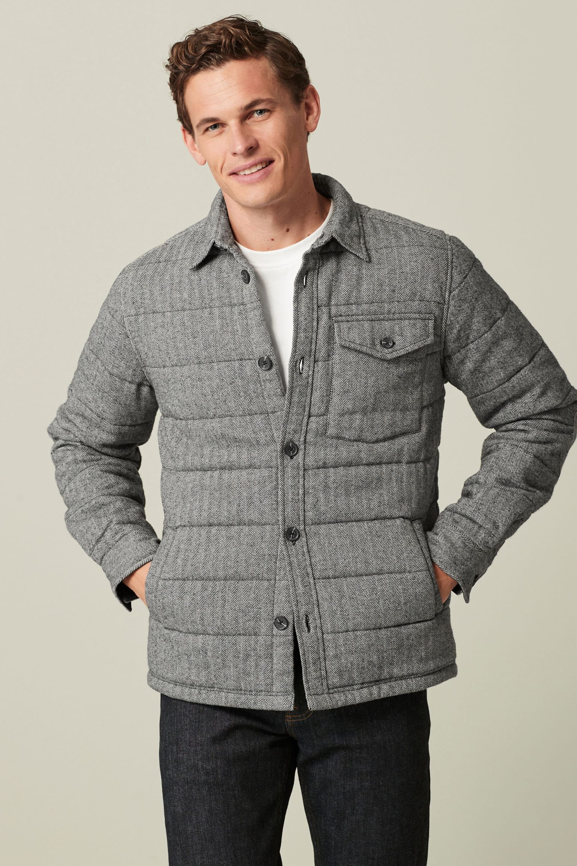 Grey Cotton Quilted Shacket - Image 1 of 11