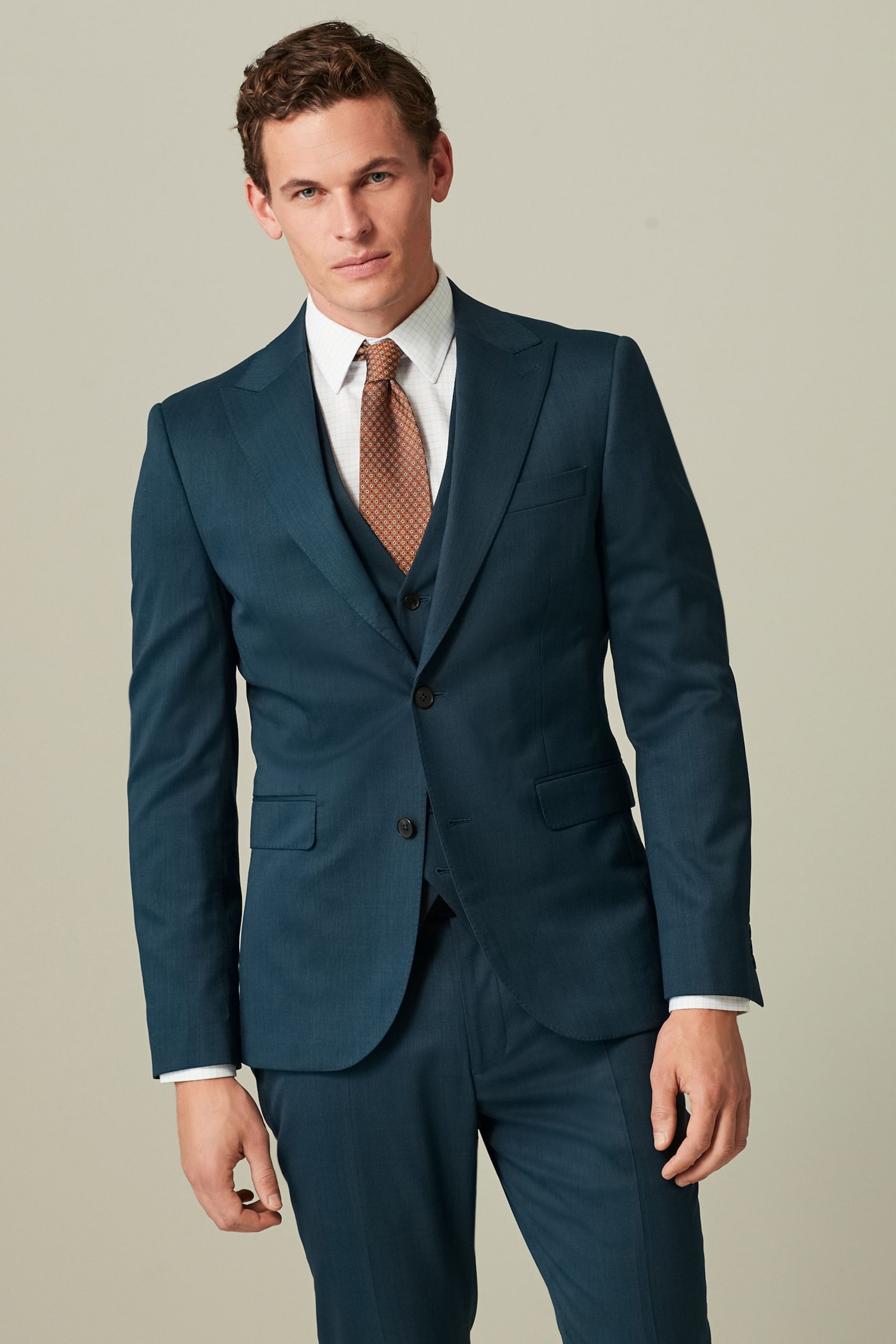Teal Blue Slim Fit Wool Blend Suit Jacket - Image 1 of 8