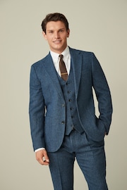 Bright Blue Slim Fit Nova Fides Wool Blend Herringbone Suit Jacket - Image 1 of 9