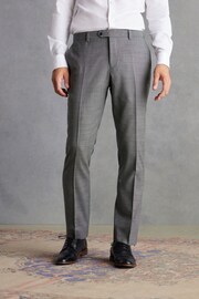 Grey Slim Fit Signature Marzotto Italian Fabric Textured Suit: Trousers - Image 1 of 11
