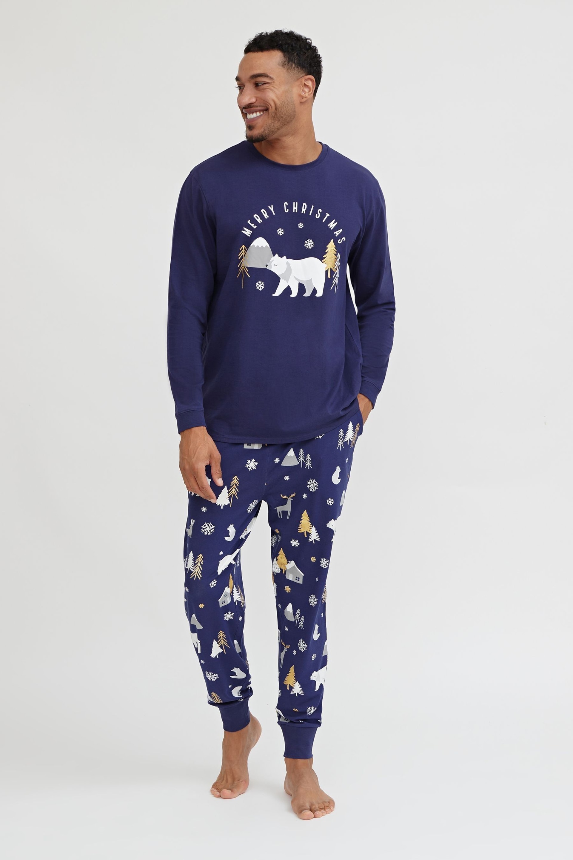 Society 8 Navy Forest Polarbear Matching Family Christmas Forest PJ Set - Image 1 of 5