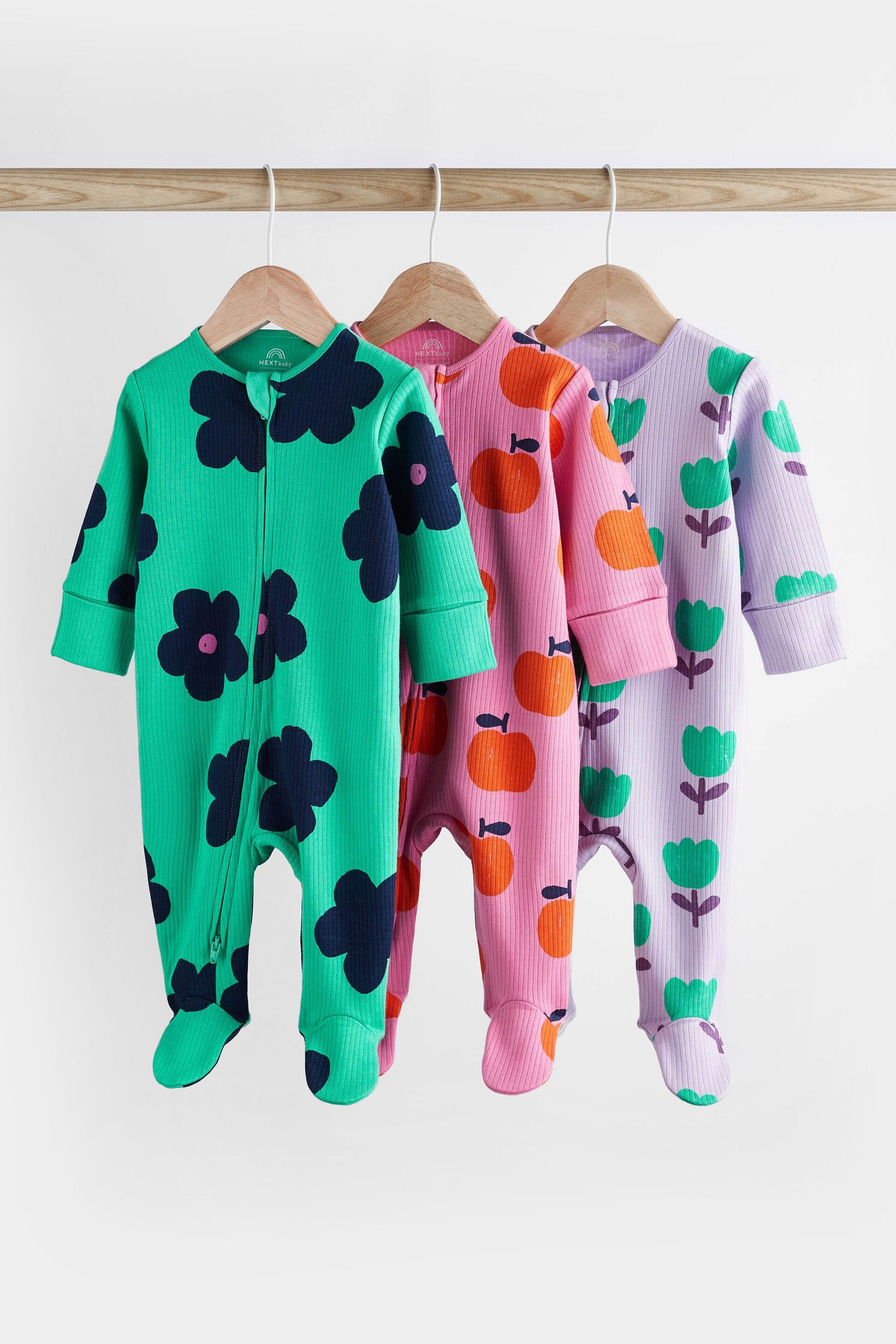 Bright Baby 2 Way Zip Sleepsuit 3 Pack (0mths-2yrs) - Image 1 of 14