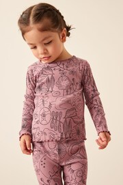 Pink Mono Floral T-Shirt Cotton-Rich Long Sleeve Rib T-Shirt (3mths-7yrs) - Image 1 of 7