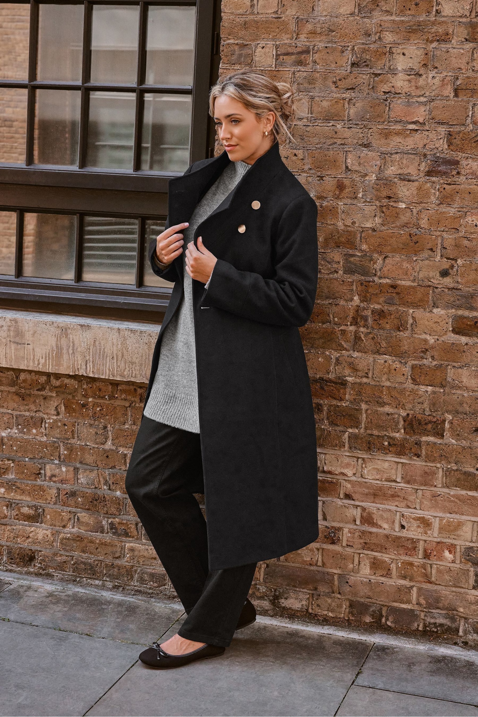 Yours Curve Black Belted Military Coat - Image 1 of 5