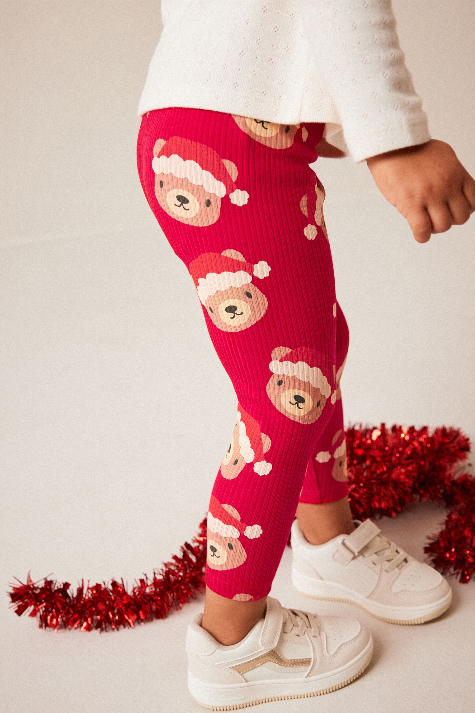 Buy Red Christmas Bear Rib Leggings 3mths 7yrs from Next Luxembourg
