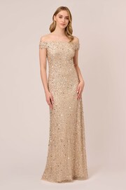 Adrianna Papell Natural Off Shlder Crunchy Bead Gown - Image 1 of 7