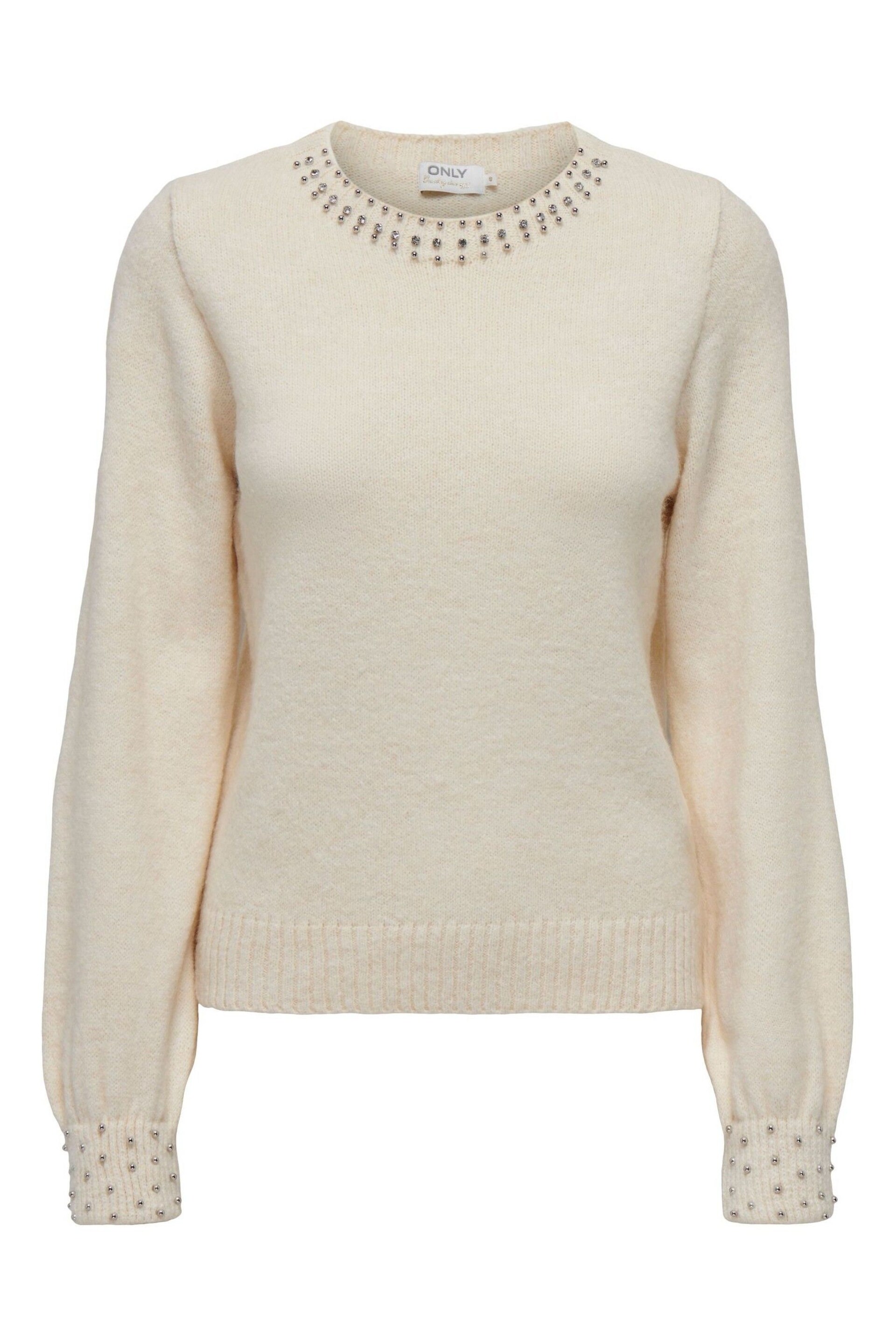 ONLY Cream Embellished Trim Knitted Jumper - Image 1 of 2