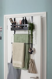 Black Over Door Storage Caddy and Towel Rack Shelf Unit - Image 1 of 3