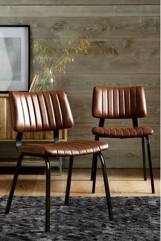 Faux Leather Tan Set of 2 Aiden Dining Chairs With Black Legs