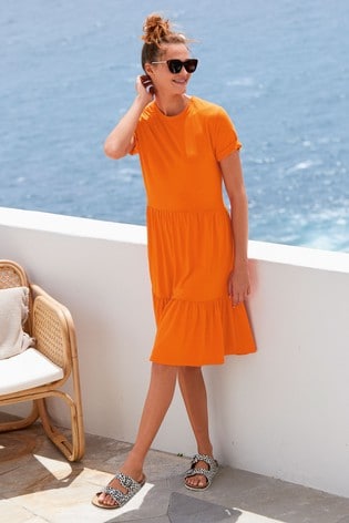 橙色 多層平織布洋裝