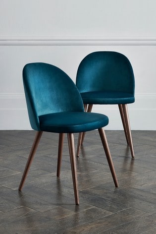 Opulent Velvet Dark Teal Set of 2 With Walnut Effect Legs