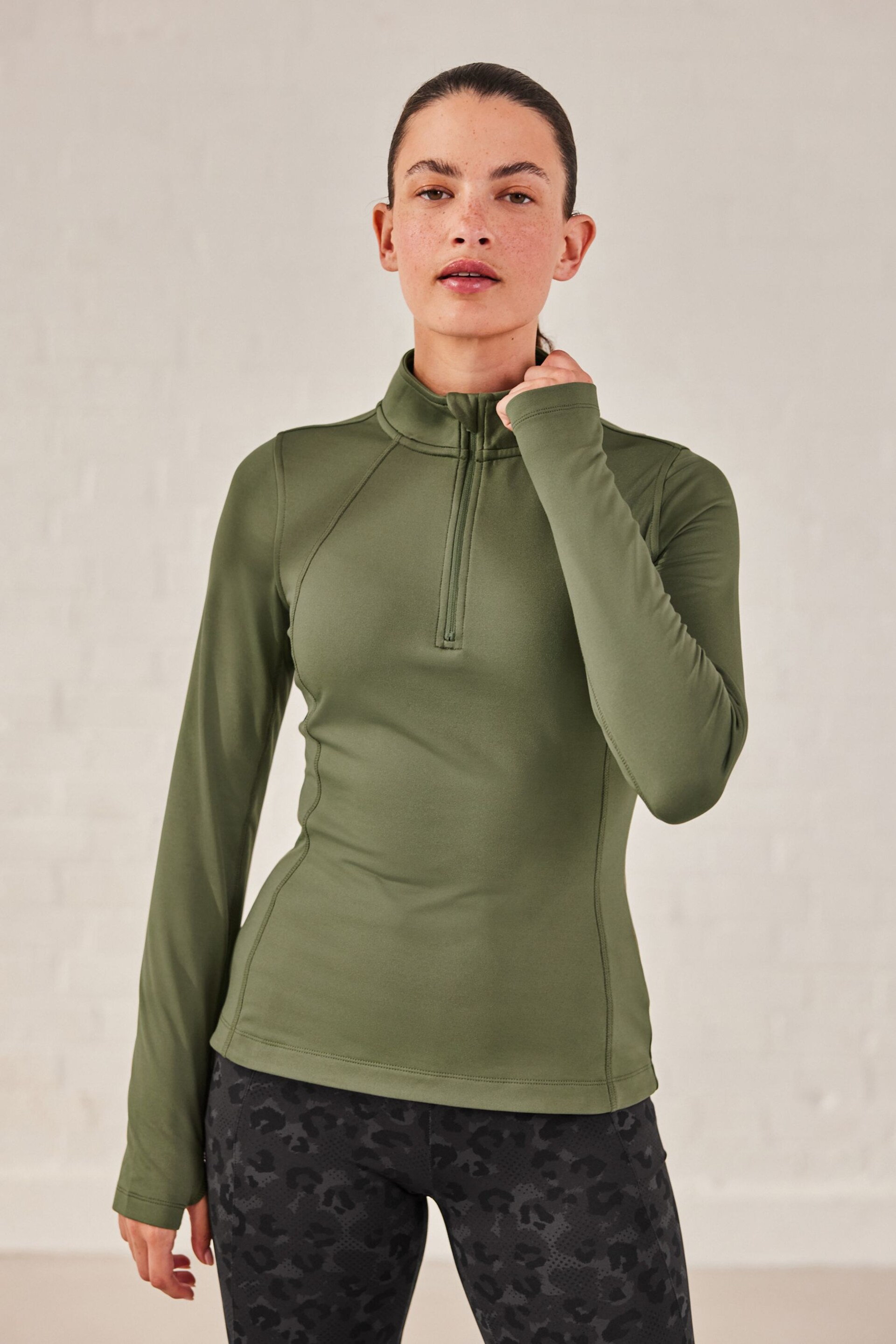 Khaki Green Elements Outdoor Fleece Lined Layer Top - Image 1 of 7