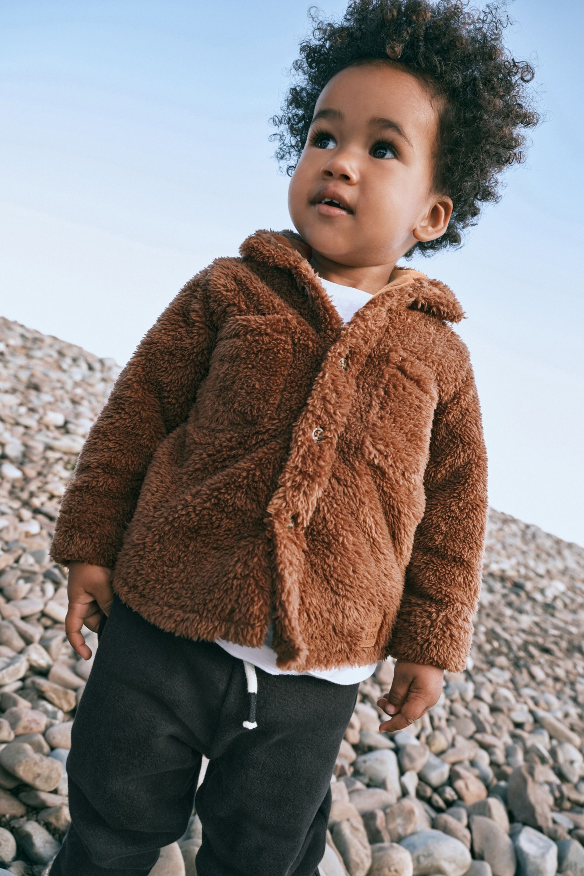 Chocolate Brown Borg Hooded Shacket (3mths-7yrs) - Image 1 of 10