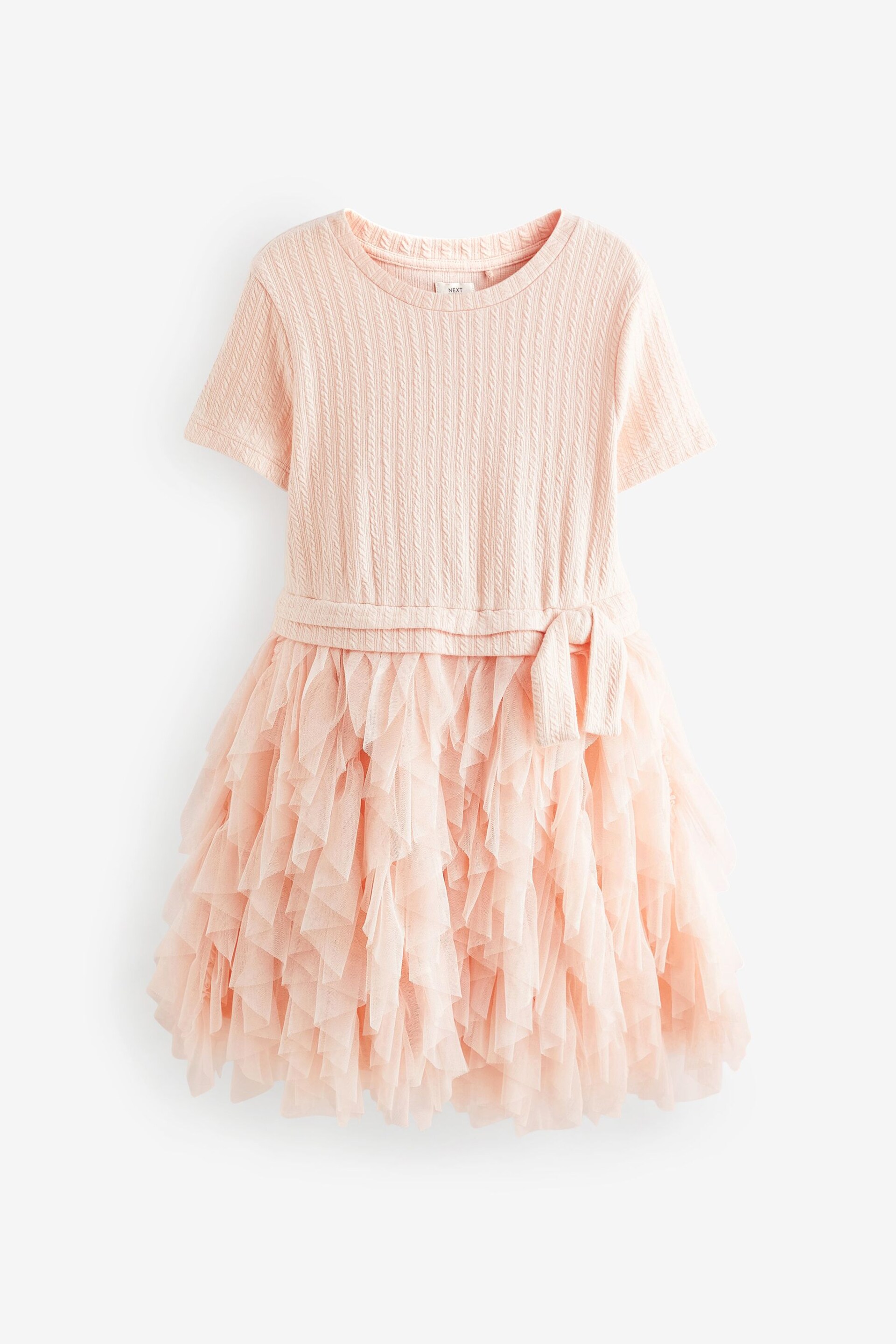 Pink Textured Mesh Frill Dress (3-12yrs) - Image 1 of 7