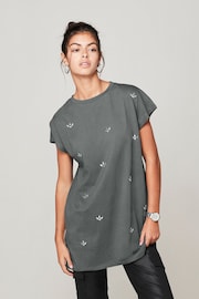 Grey Short Sleeve Gem Diamanté T-Shirt - Image 1 of 6