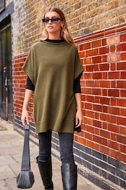 Khaki Green Lambswool Blend Knitted Poncho - Image 1 of 10