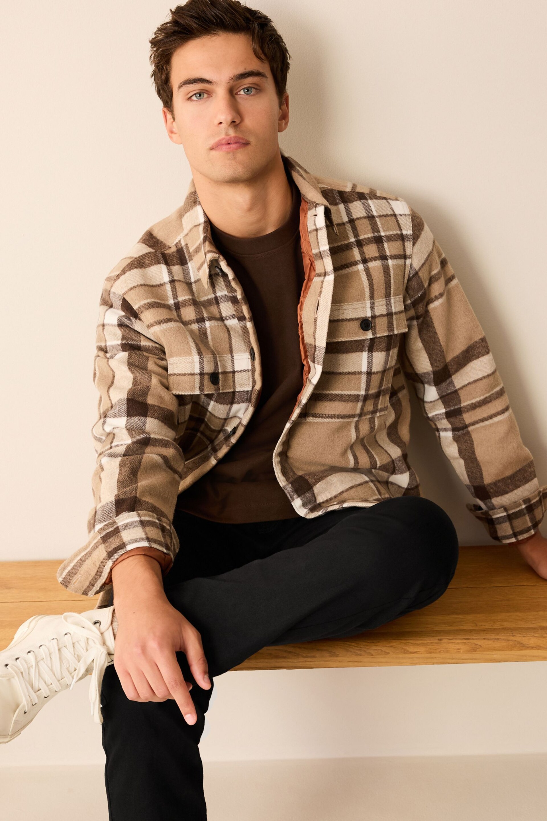 Natural Quilted Check Shacket - Image 1 of 7