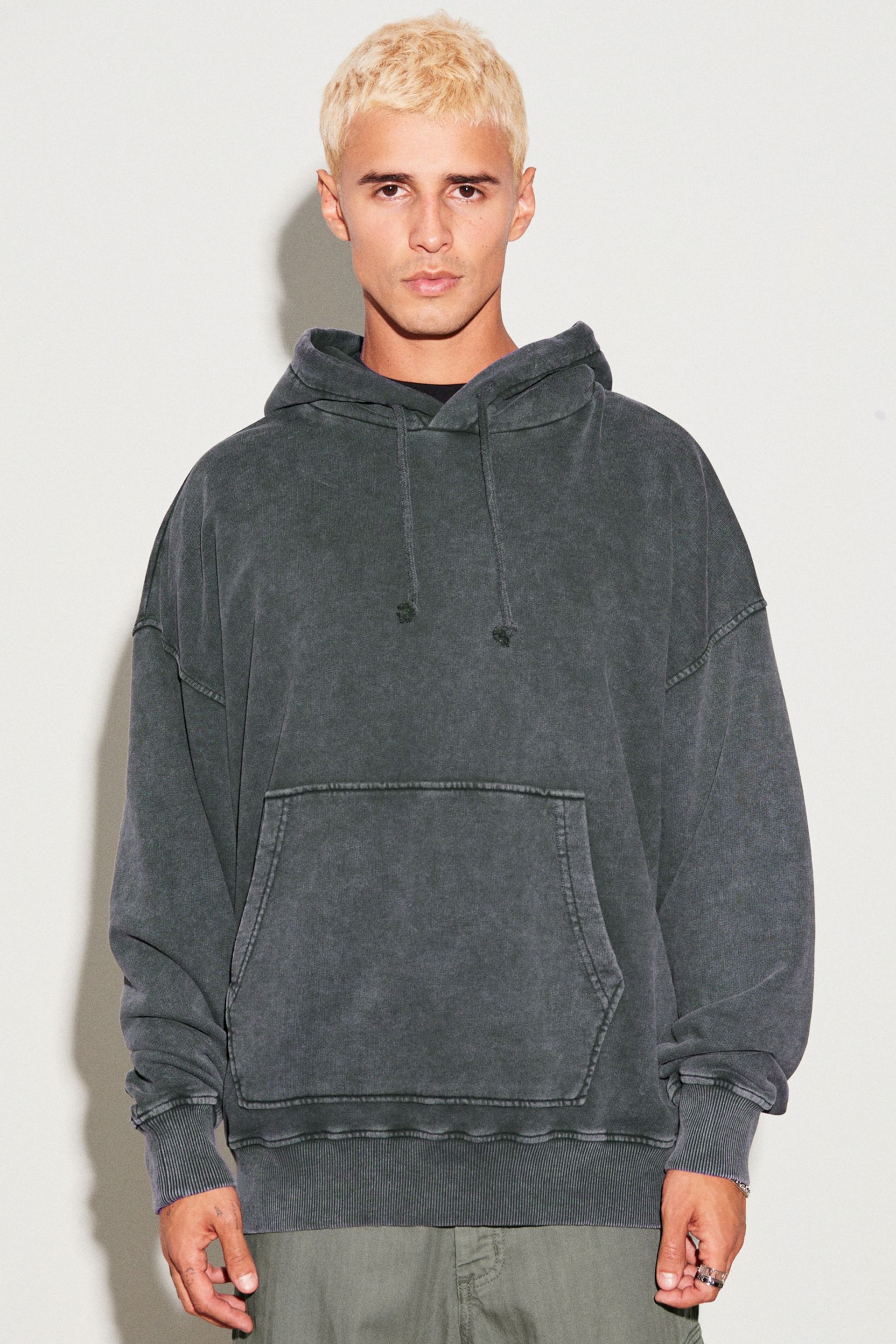Charcoal Grey Garment Washed Hoodie - Image 1 of 8