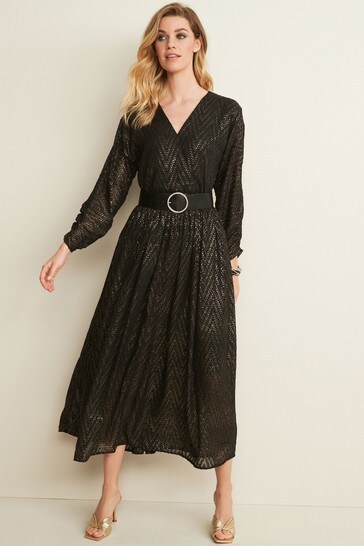 pleated midi wrap dress