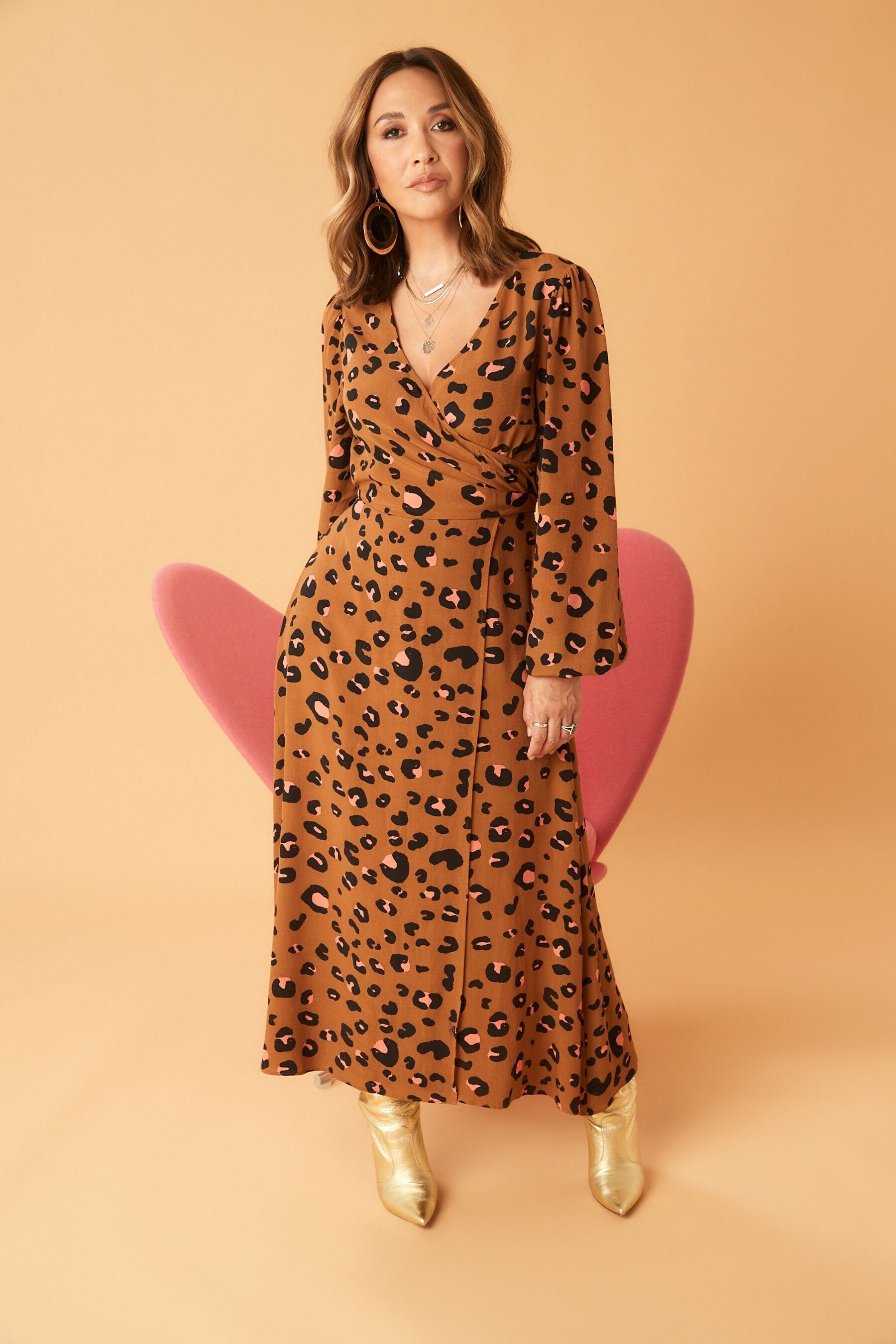 Animal print midi wrap dress shop