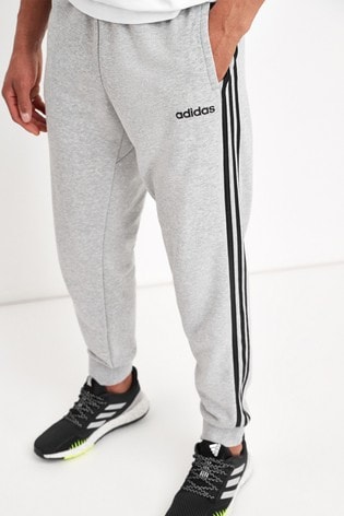 adidas grey joggers white stripes
