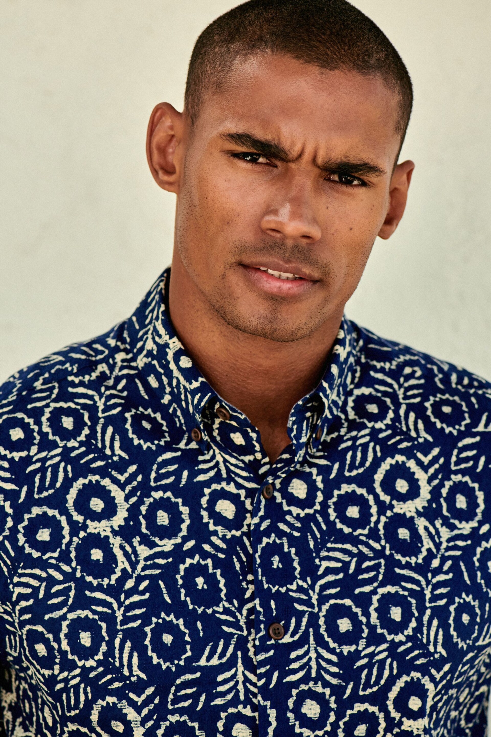 Navy Blue Geo Printed Short Sleeve Shirt - Image 1 of 7