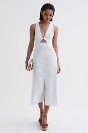 Reiss Ivory Rhoda Cotton-Linen Midi Dress - Image 1 of 5