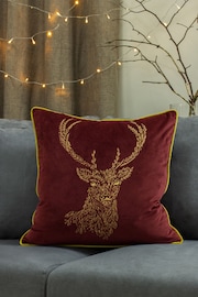 furn. Burgundy Red/Gold Forest Fauna Embroidered Polyester Filled Cushion - Image 1 of 5