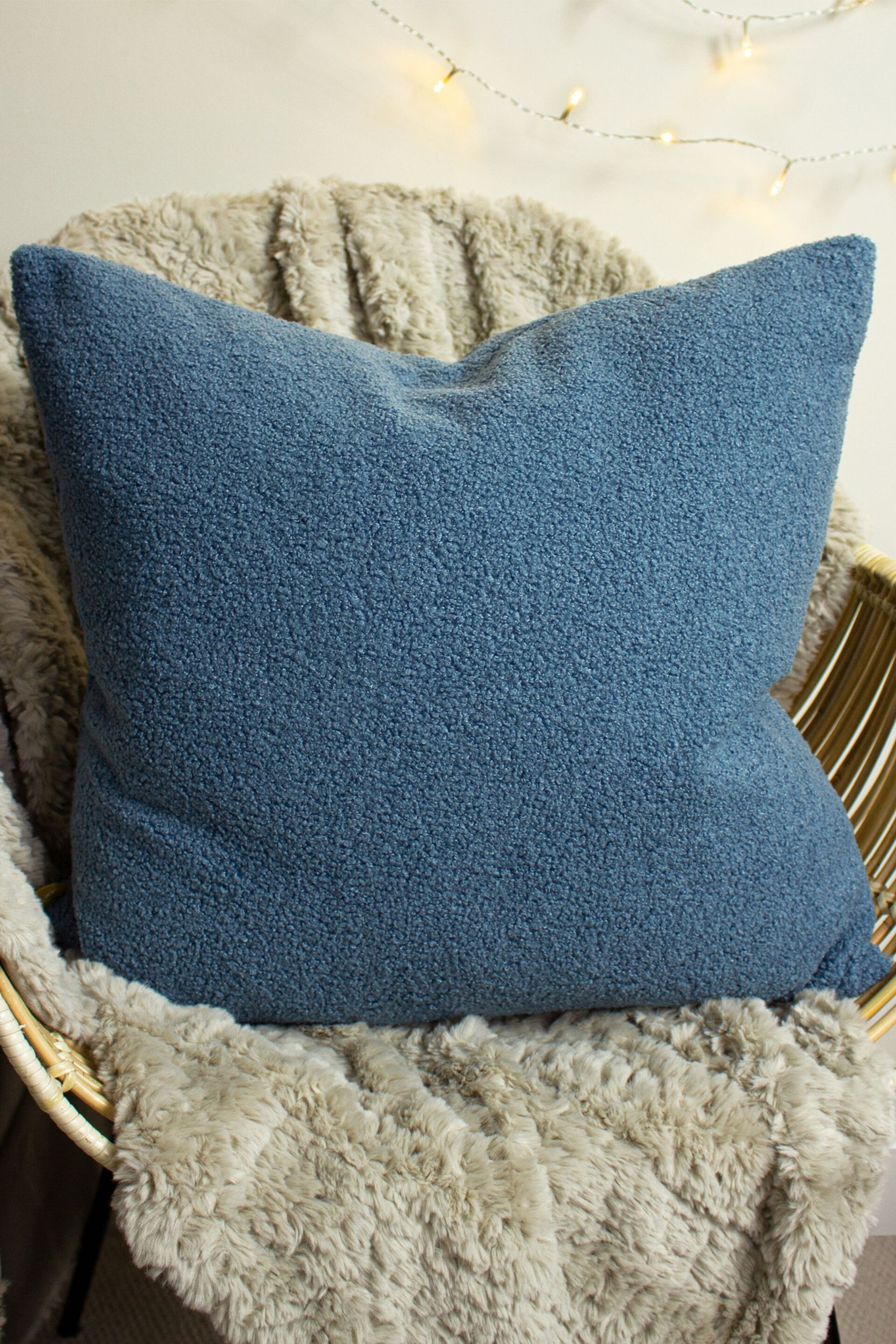 furn. Wedgewood Blue Malham Teddy Borg Fleece Polyester Filled Cushion - Image 1 of 1