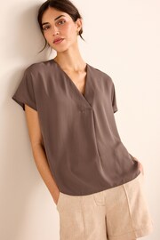 Chocolate Brown Short Sleeve Overhead Top - Image 1 of 5