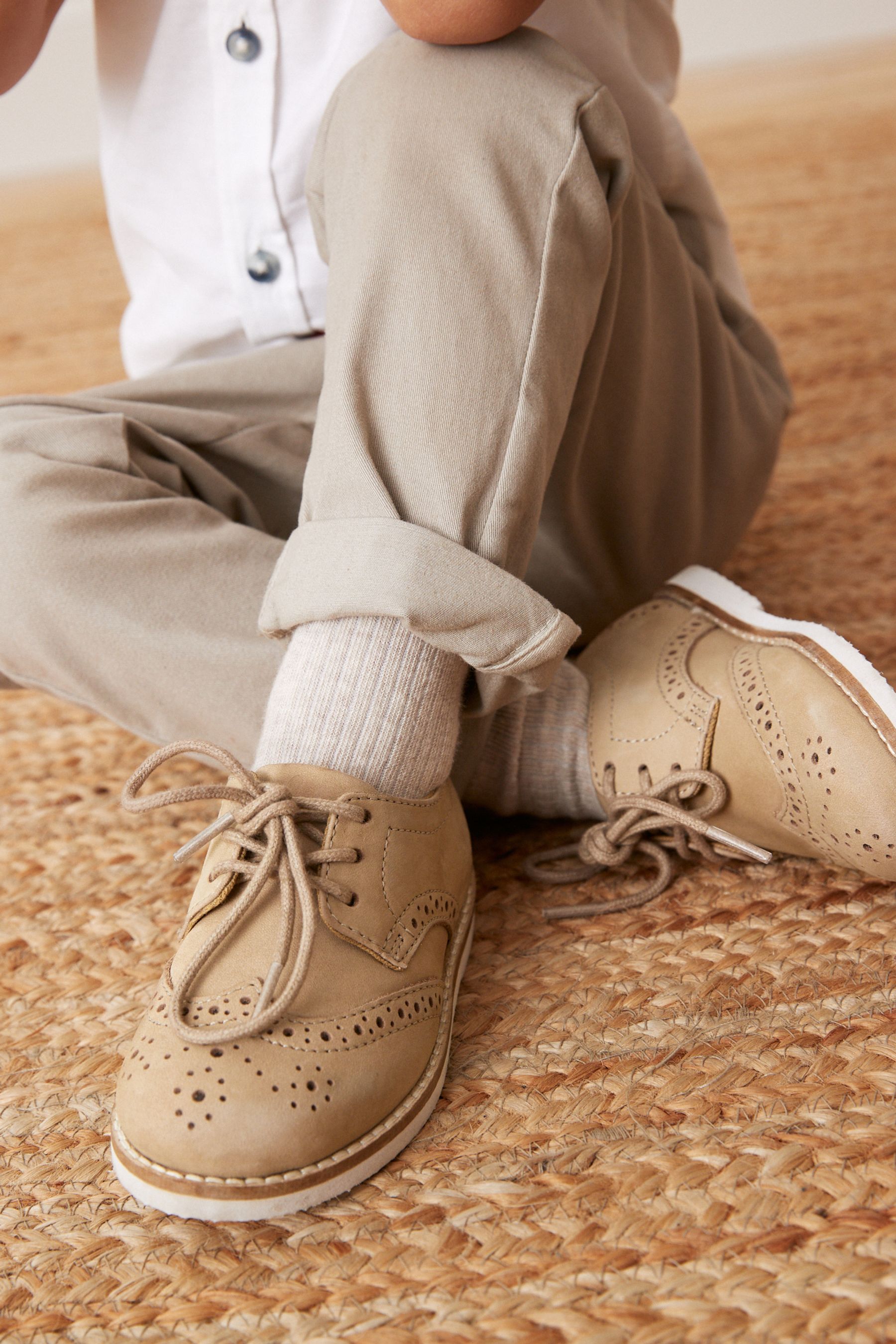 Buy Stone Standard Fit F Leather Brogue Shoes from Next Luxembourg