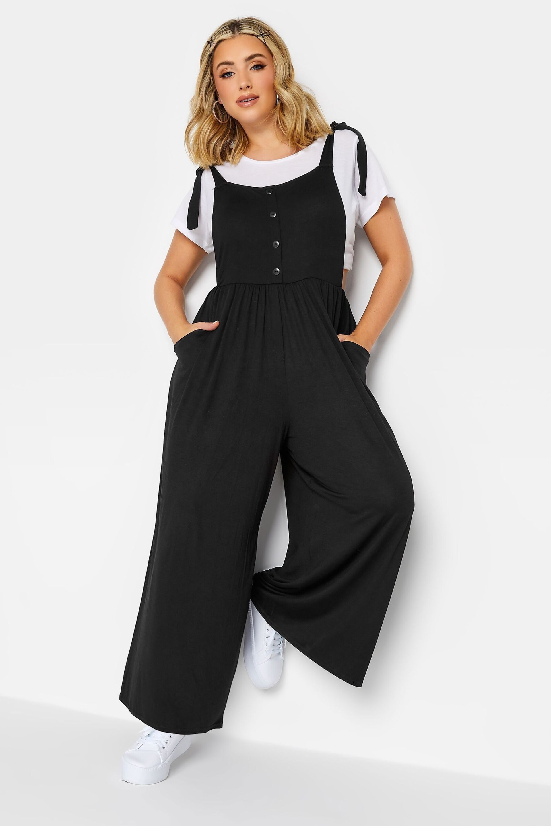 Yours Curve Black Limited Culotte Dungaree - Image 1 of 4