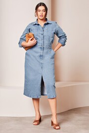 Lipsy Blue Curve Denim Button Through Midi Dress - Image 1 of 4