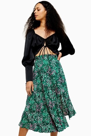 Topshop green floral clearance midi skirt
