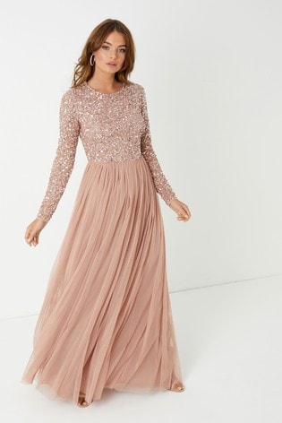 pink sequin dress long sleeve