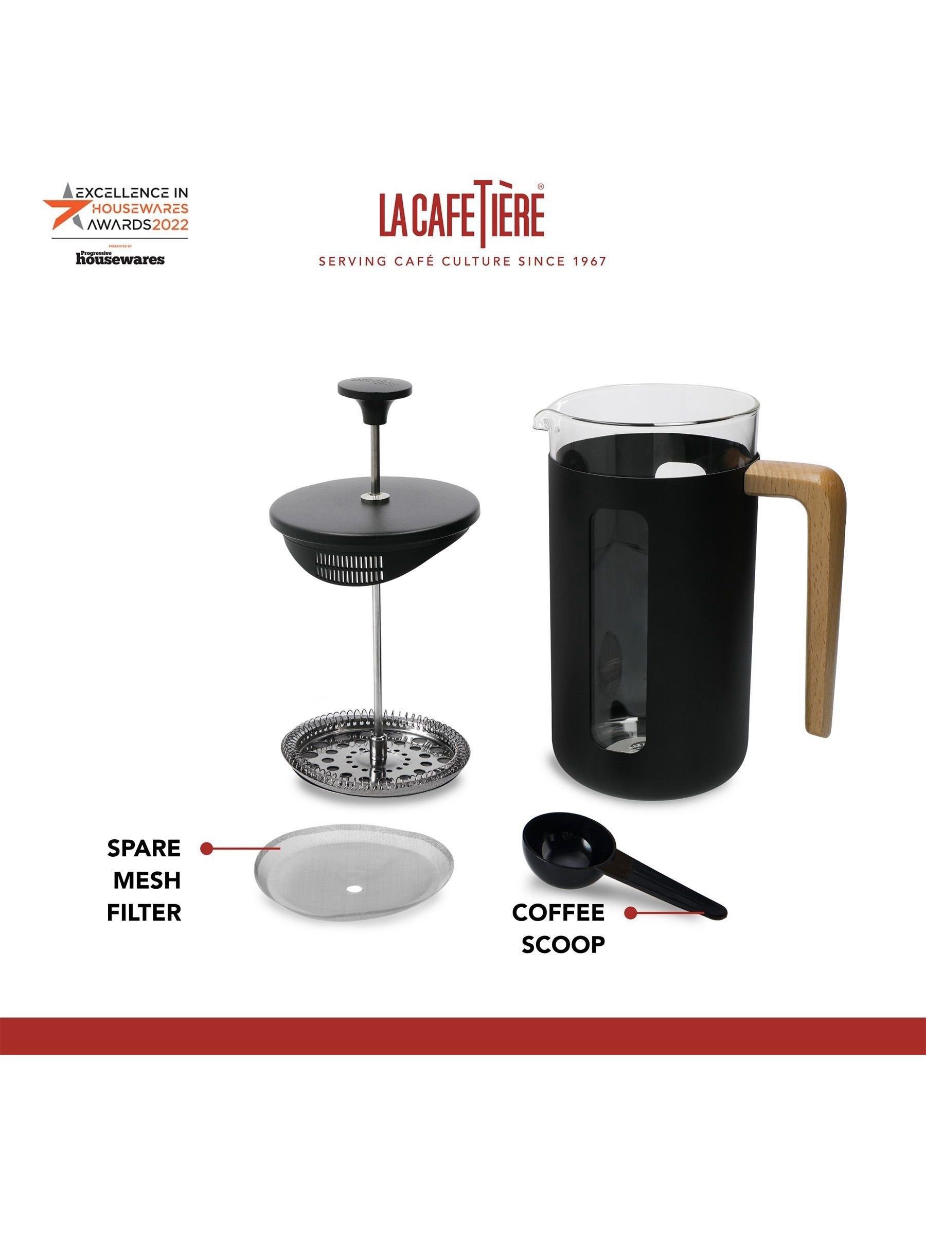La Cafetiere Black Pisa 3 Cup Glass Cafetiere