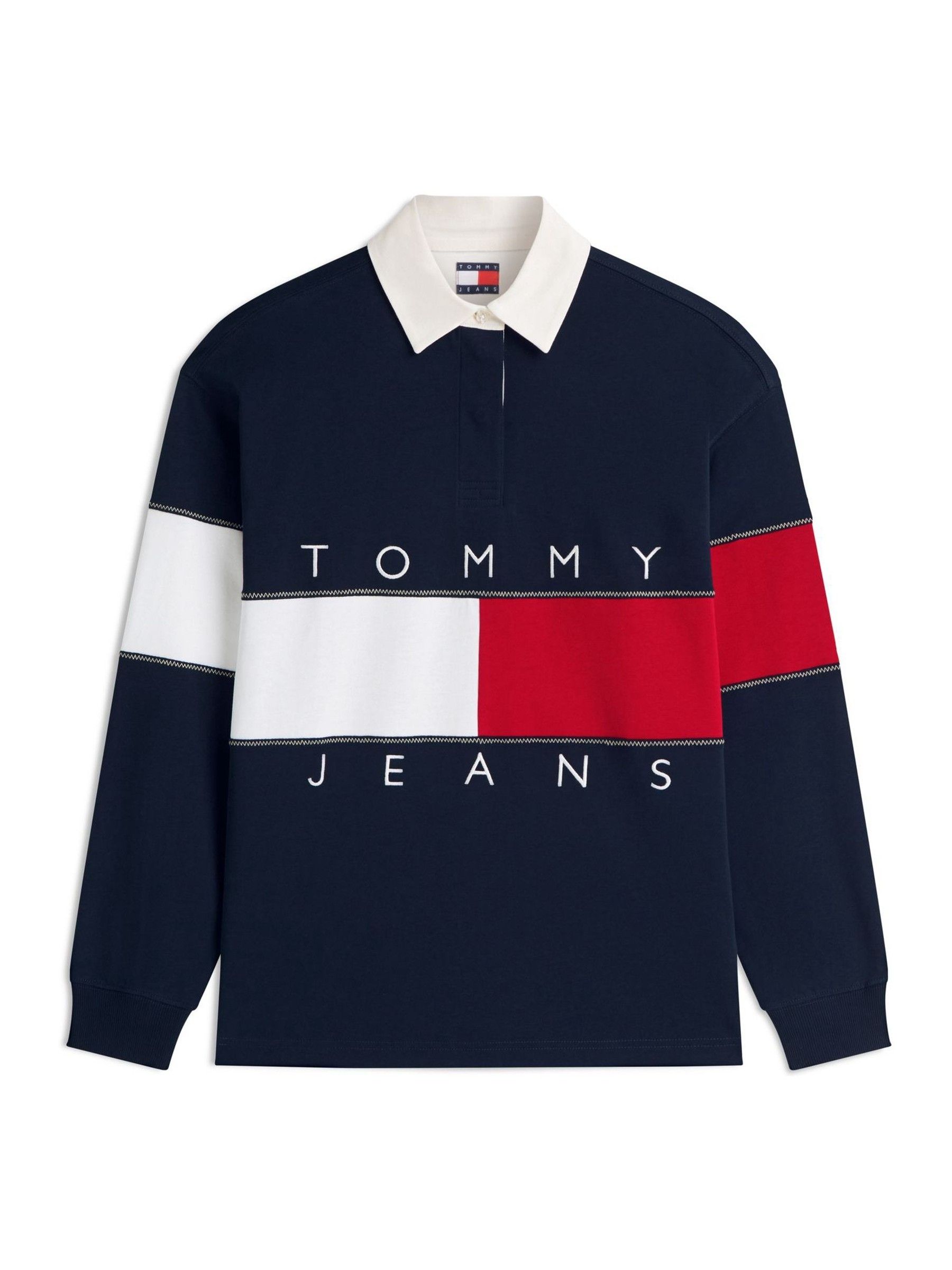 Tommy Jeans Damen Blau Flag Jersey Oversized Rugby Shirt - Bild 1