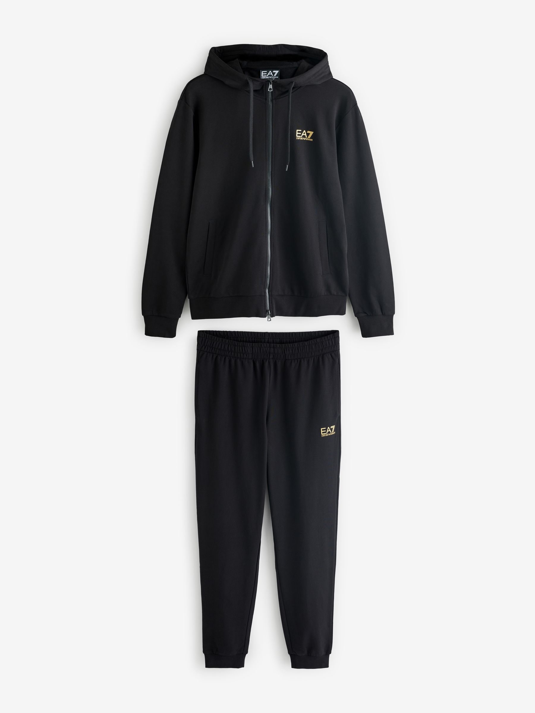 Ea7 Emporio Armani Black/Gold Core Id Zip Up Hoodie Tracksuit