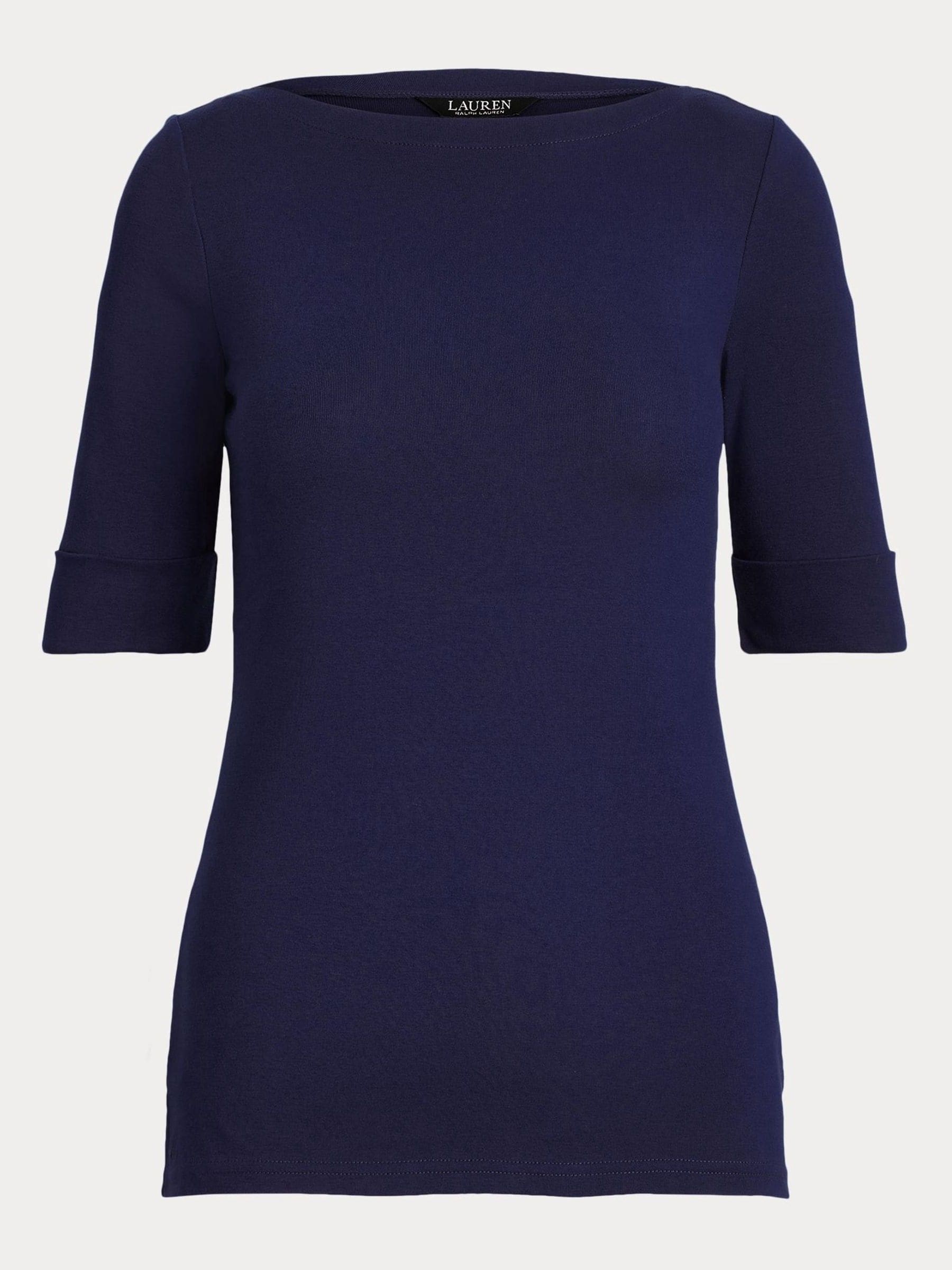 Lauren Ralph Lauren Lauren Navy Judy Stretch Cotton Boat Neck T-Shirt