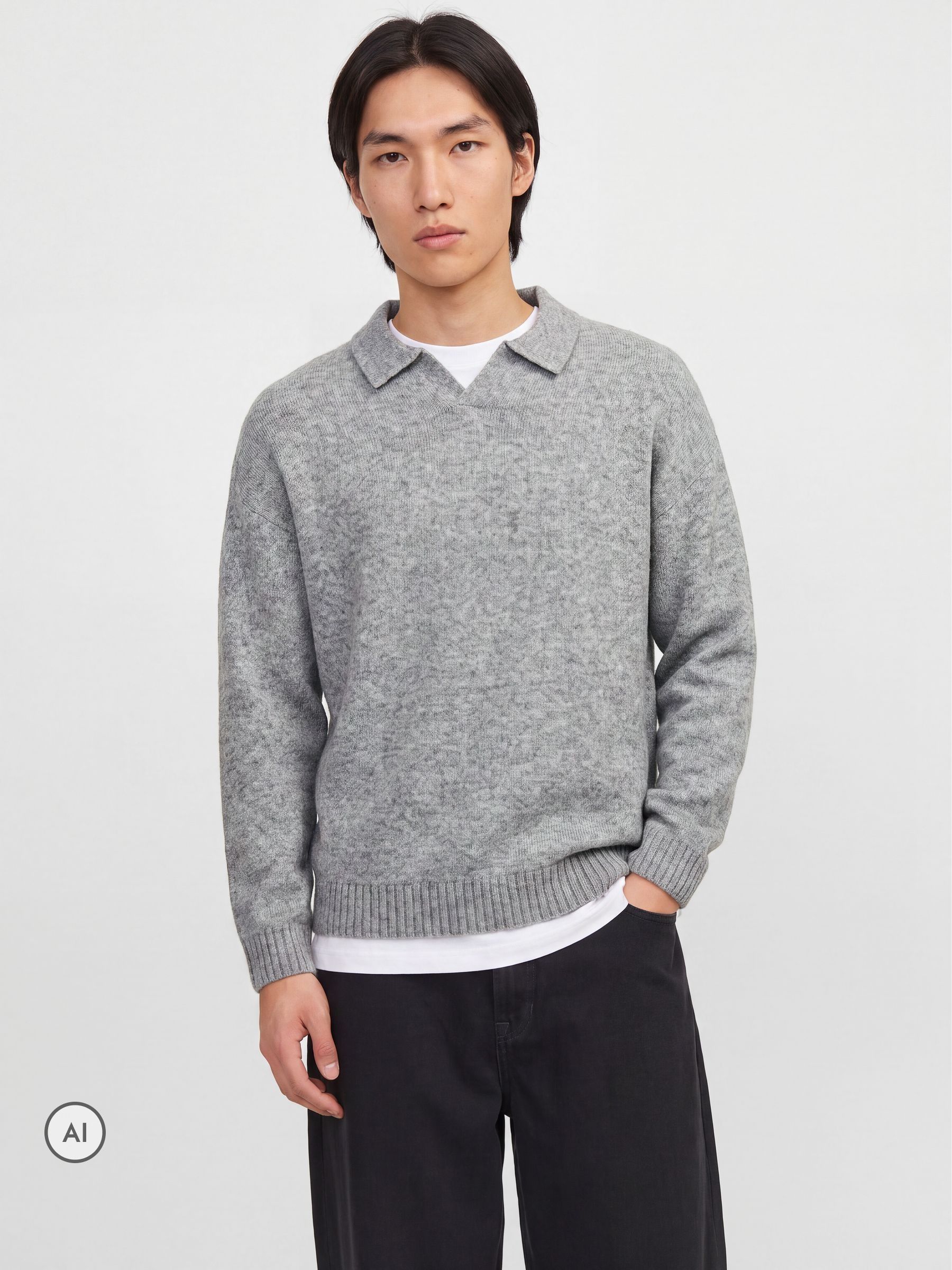 Jack & Jones Herren Grau Oversize-Pullover Mit Polokragen In Hell - Bild 4