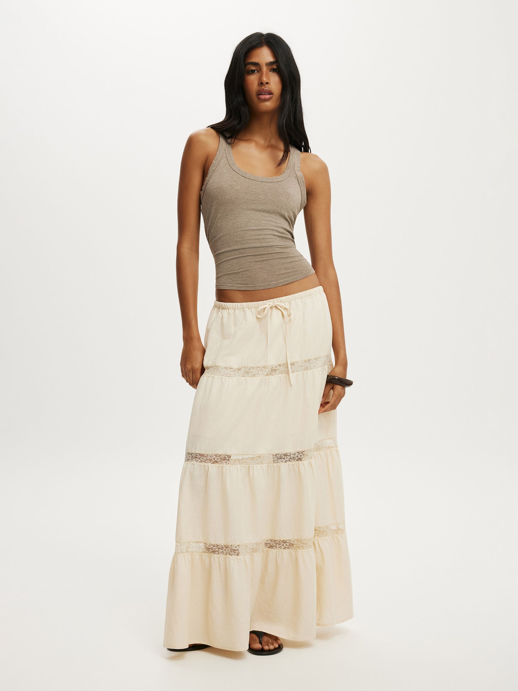 Cotton On Femme Jupe Longue Crème Viscose Taille 34