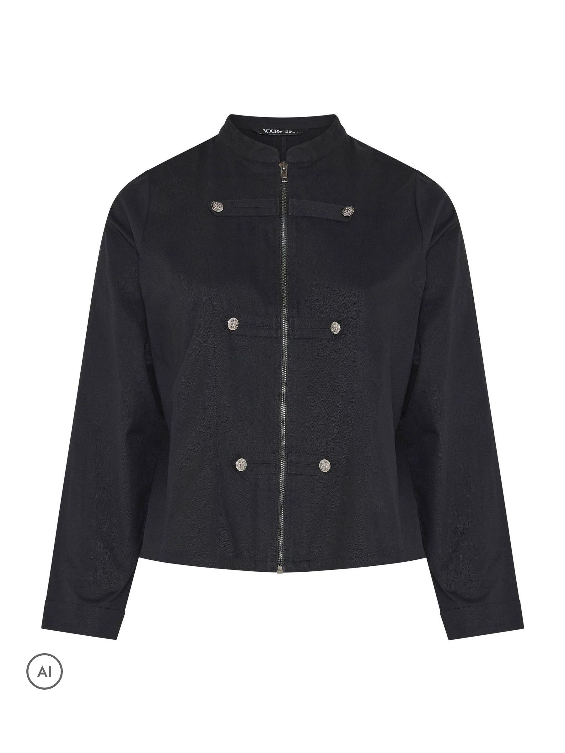 Yours Curve Schwarz Button Detail Military Jacket - Image 1