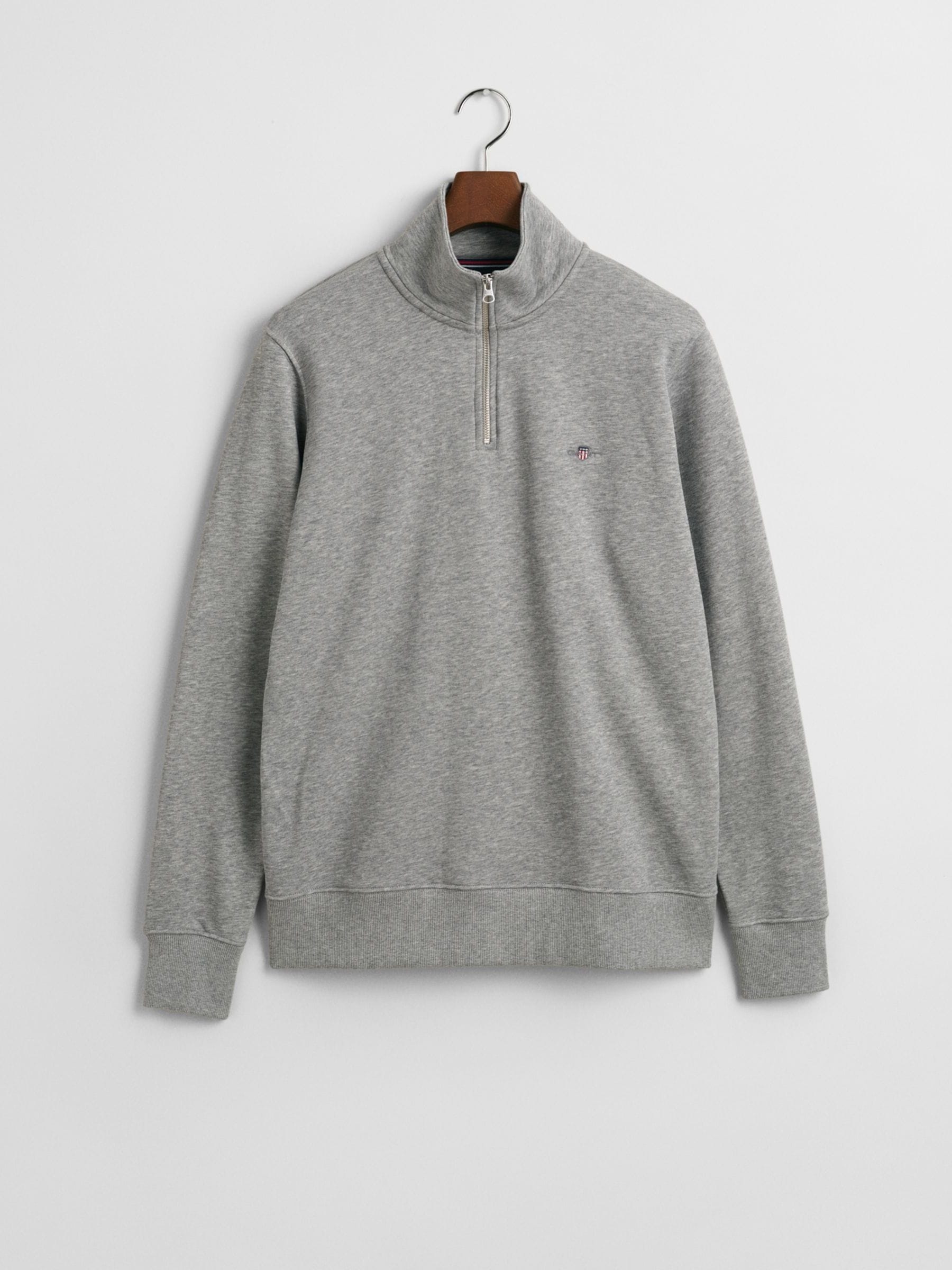 Hemden Gant Herren Grau Shield Regular Fit Sweatshirt Zip Melange - Bild 8