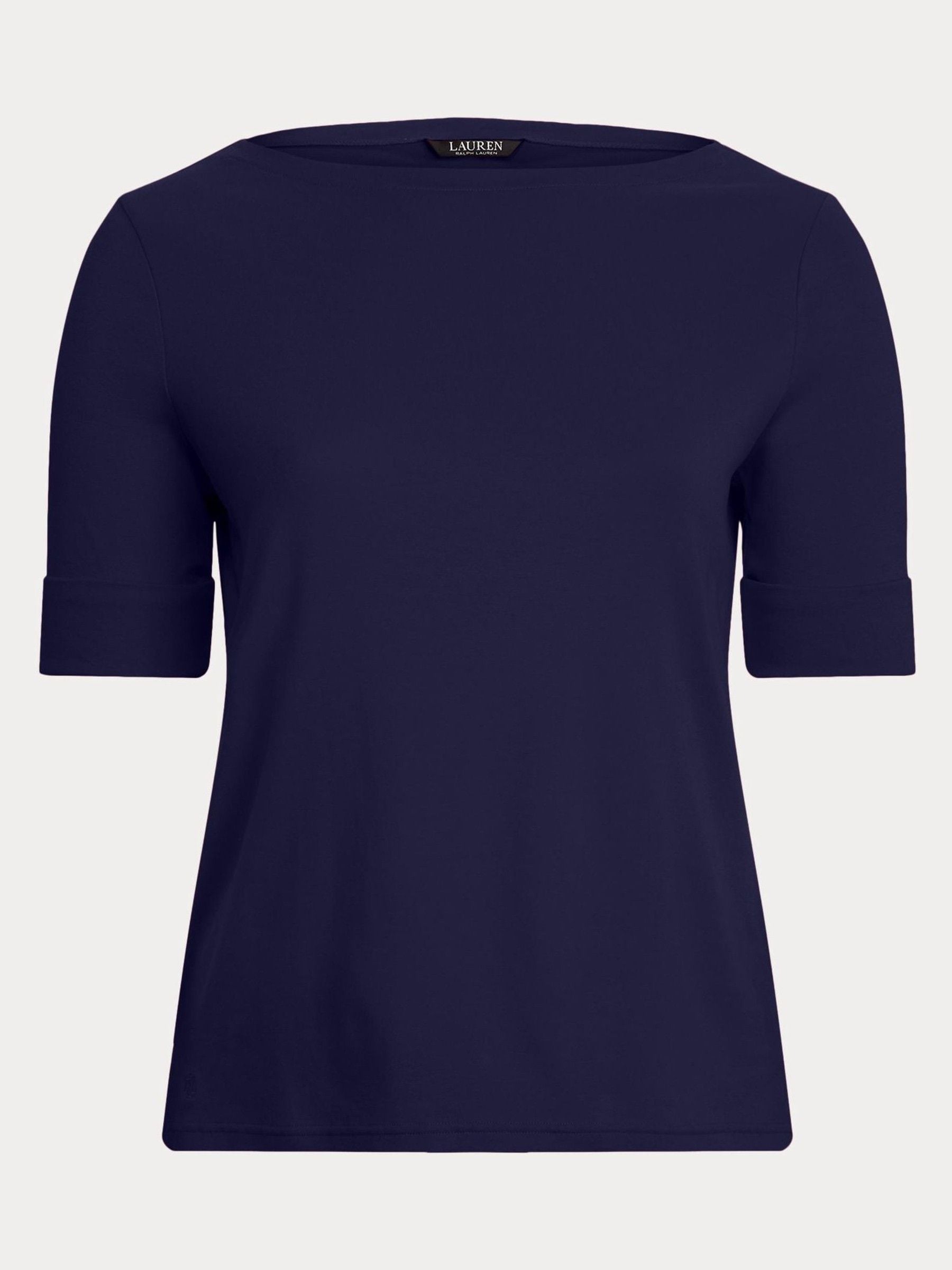 Lauren Ralph Lauren Lauren Navy Curve Judy Stretch Cotton Boat Neck T-Shirt