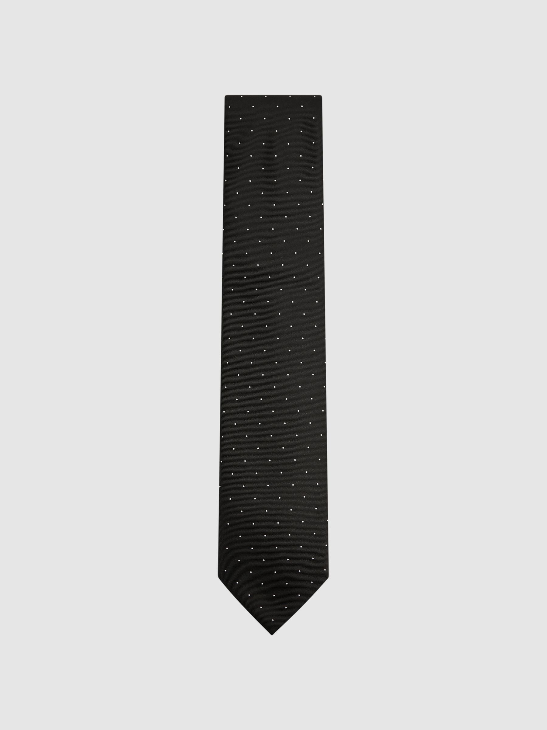 Reiss Black Liam Polka Dot Silk Tie